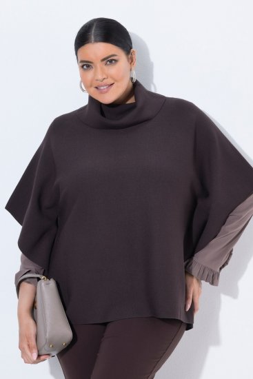 Ulla Popken 820620 Pull poncho à col roulé Brun acajou - Ponchos & capes - 