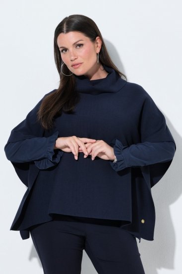 Ulla Popken 820620 Pull poncho à col roulé Bleu marine - Ponchos & capes - 