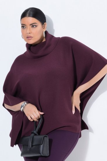 Ulla Popken 820620 Pull poncho à col roulé Prune - Ponchos & capes - 