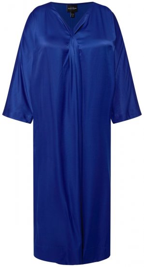 Ulla Popken 821110 Robe en satin à manches courtes et col V Bleu marine - Robes de soirée - Robes de soirée en grandes tailles