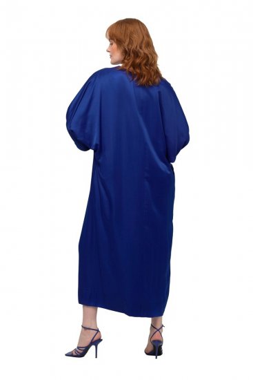 Ulla Popken 821110 Robe en satin à manches courtes et col V Bleu marine - Robes de soirée - Robes de soirée en grandes tailles