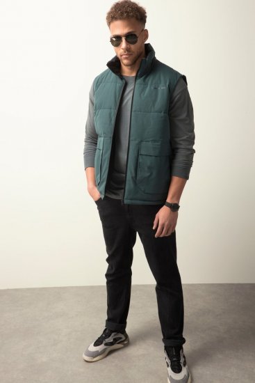 STHUGE 821232 Gilet matelassé avec fermeture éclair Vert olive - Vestes - Vestes homme grandes tailles