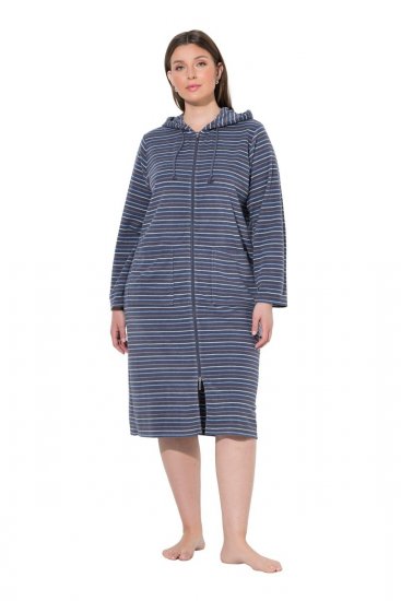 Ulla Popken 821543 Peignoir en éponge rayé Anthracite - Robes de chambre & peignoirs - 
