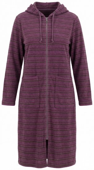 Ulla Popken 821543 Peignoir en éponge rayé à fermeture éclair Marron - Robes de chambre & peignoirs - 
