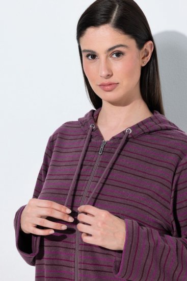 Ulla Popken 821543 Peignoir en éponge rayé à fermeture éclair Marron - Robes de chambre & peignoirs - 