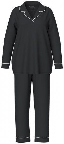 Ulla Popken 823030 Pyjama à col chemise Noir - Pyjamas/vêtements de détente - 