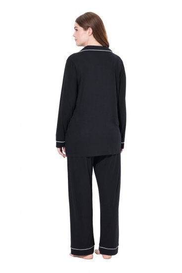 Ulla Popken 823030 Pyjama à col chemise Noir - Pyjamas/vêtements de détente - 