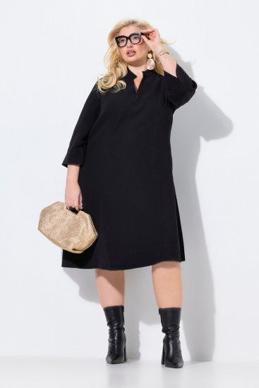 Ulla Popken 823290 Robe mi-longue à col V Noir - Robes midi - Robes mi-longues pour femmes rondes