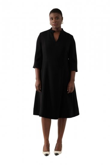 Ulla Popken 823290 Robe mi-longue à col V Noir - Robes midi - Robes mi-longues pour femmes rondes