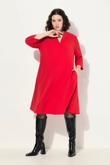 Ulla Popken 823290 Robe trapèze à poches Rouge - Robes midi - Robes mi-longues pour femmes rondes