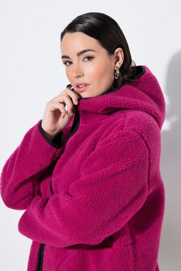 Ulla Popken 823371 Veste teddy à capuche et poches matelassées Fuchsia - Vêtements en laine polaire - 