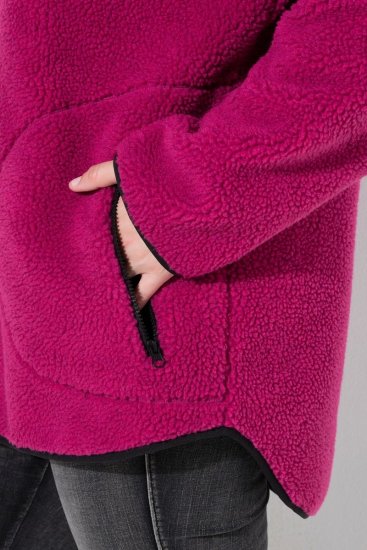 Ulla Popken 823371 Veste teddy à capuche et poches matelassées Fuchsia - Vêtements en laine polaire - 
