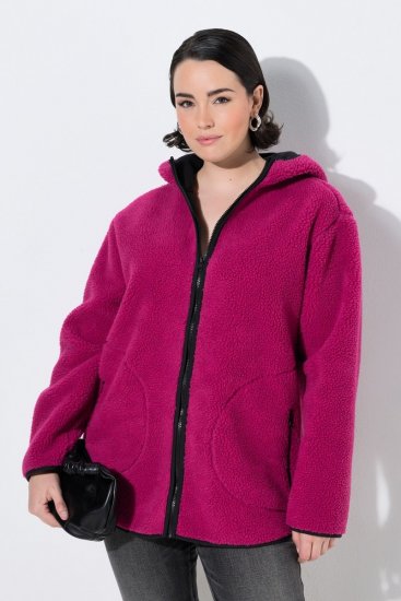 Ulla Popken 823371 Veste teddy à capuche et poches matelassées Fuchsia - Vêtements en laine polaire - 