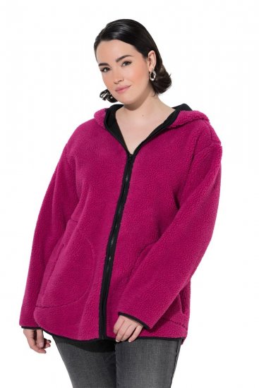 Ulla Popken 823371 Veste teddy à capuche et poches matelassées Fuchsia - Vêtements en laine polaire - 