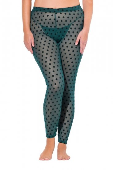 Ulla Popken 823383 Legging collant à pois Vert olive - Collants & chaussettes - 
