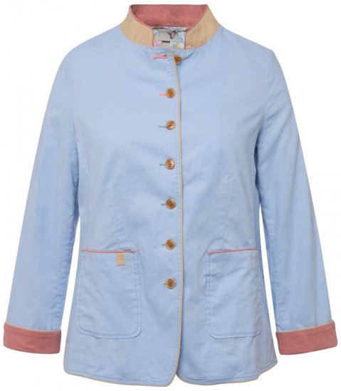 Ulla Popken 823538 Blazer en lin mélangé à col montant Bleu clair - Blazers - Vestes blazer pour femme, grandes tailles