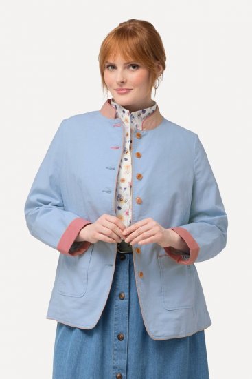 Ulla Popken 823538 Blazer en lin mélangé à col montant Bleu clair - Blazers - Vestes blazer pour femme, grandes tailles