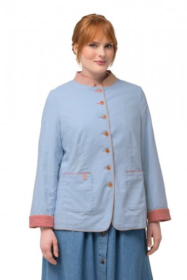 Ulla Popken 823538 Blazer en lin mélangé à col montant Bleu clair - Blazers - Vestes blazer pour femme, grandes tailles