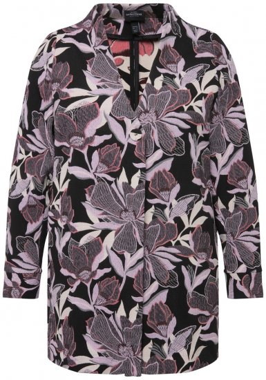 Ulla Popken 823967 Blazer fleuri en jacquard manches 3/4 Noir - Blazers - Vestes blazer pour femme, grandes tailles