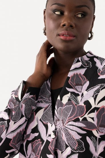 Ulla Popken 823967 Blazer fleuri en jacquard manches 3/4 Noir - Blazers - Vestes blazer pour femme, grandes tailles