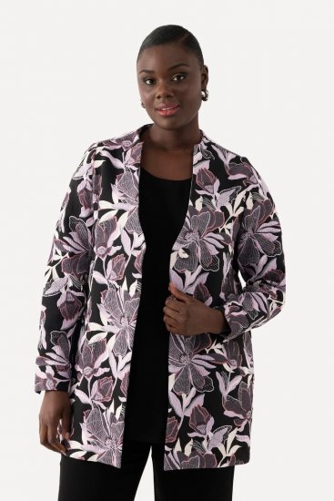 Ulla Popken 823967 Blazer fleuri en jacquard manches 3/4 Noir - Blazers - Vestes blazer pour femme, grandes tailles