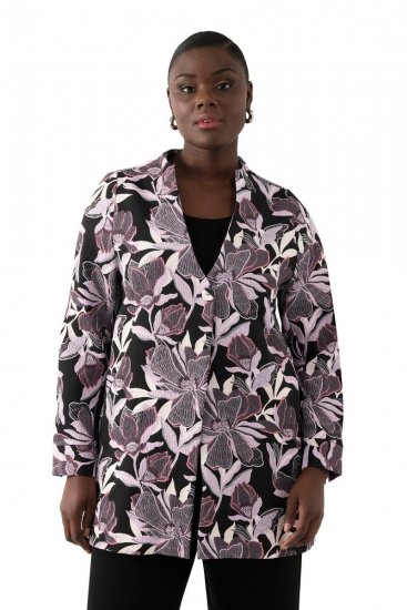 Ulla Popken 823967 Blazer fleuri en jacquard manches 3/4 Noir - Blazers - Vestes blazer pour femme, grandes tailles