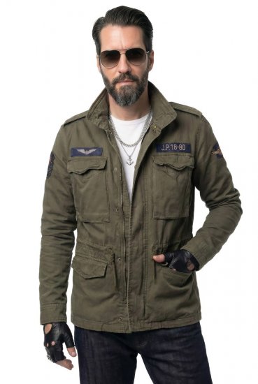 JP1880 Field Jacket with Badges Vintage Look TALL Moss Green - TALL vestes - Vestes coupe TALL pour hommes grands