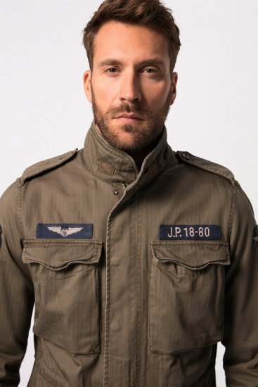 JP1880 Field Jacket with Badges Vintage Look TALL Moss Green - TALL vestes - Vestes coupe TALL pour hommes grands