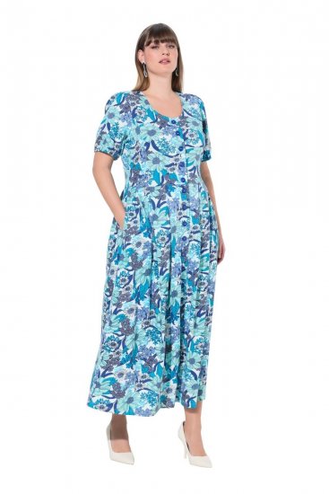 Ulla Popken 824966 Robe chemise fleurie Bleu marine - Robes chemise - 