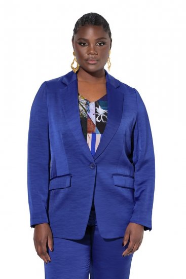 Ulla Popken 826161 Blazer texturé à poches à rabat Bleu marine - Blazers - Vestes blazer pour femme, grandes tailles