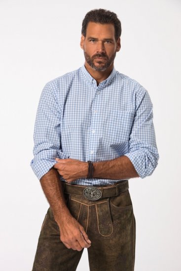 JP1880 Modern Fit Button-Down Collar Long Sleeve Check Shirt Light Blue - Chemises - Chemises Grandes Tailles Hommes