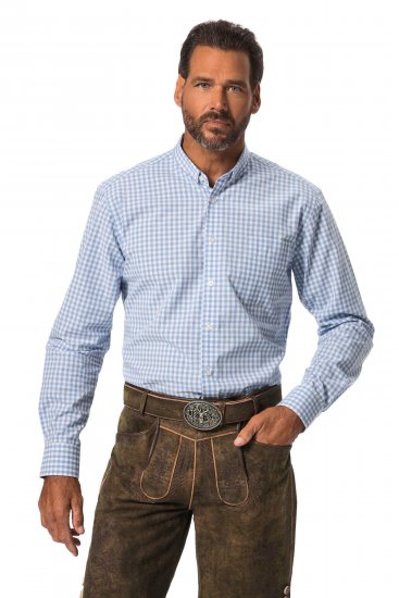 JP1880 Modern Fit Button-Down Collar Long Sleeve Check Shirt Light Blue - Chemises - Chemises Grandes Tailles Hommes