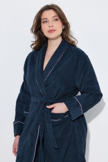 Ulla Popken 826794 Peignoir en éponge Bleu marine - Robes de chambre & peignoirs - 