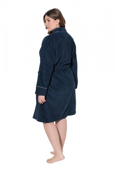 Ulla Popken 826794 Peignoir en éponge Bleu marine - Robes de chambre & peignoirs - 