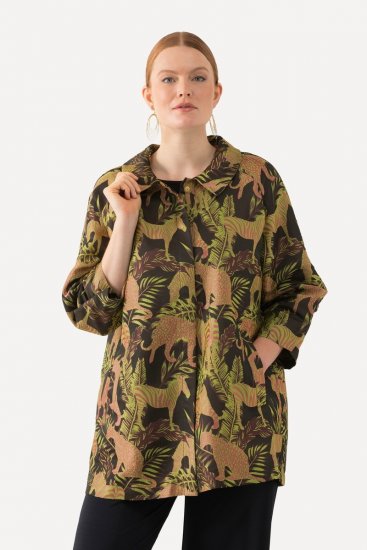Ulla Popken 827217 Chemisier à manches courtes imprimé savane Noir - Chemisiers - Chemisiers façon chemise grande taille