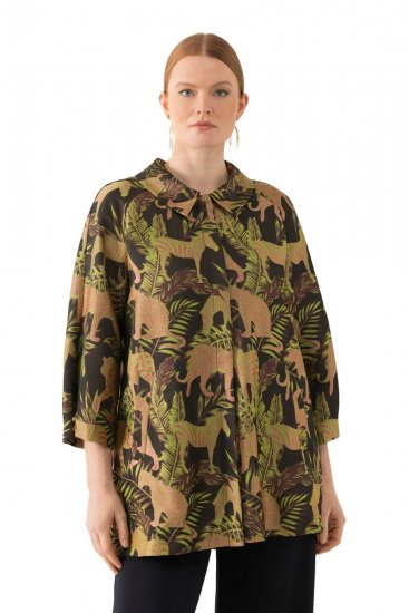 Ulla Popken 827217 Chemisier à manches courtes imprimé savane Noir - Chemisiers - Chemisiers façon chemise grande taille