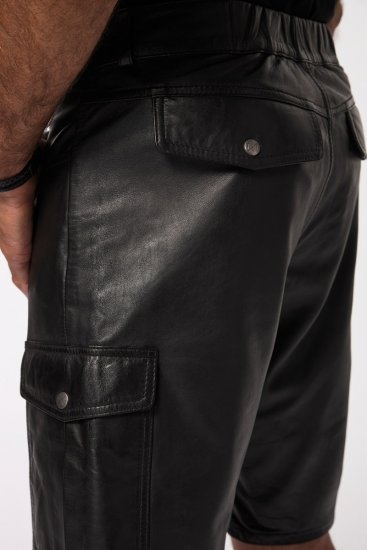 JP1880 Leather Shorts Cargo Pockets Lamb Nappa Leather Black - Shorts - Shorts hommes grande taille