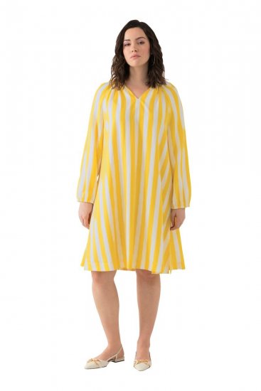 Ulla Popken 827653 Robe rayée Jaune - Robes midi - Robes mi-longues pour femmes rondes