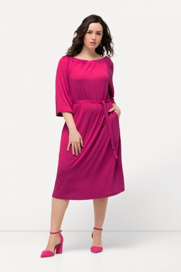 Ulla Popken 827740 Robe en jersey à manches 3/4 Rose - Robes midi - Robes mi-longues pour femmes rondes