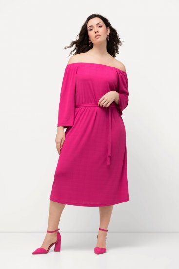 Ulla Popken 827740 Robe en jersey à manches 3/4 Rose - Robes midi - Robes mi-longues pour femmes rondes