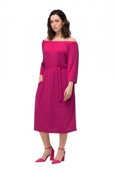 Ulla Popken 827740 Robe en jersey à manches 3/4 Rose - Robes midi - Robes mi-longues pour femmes rondes
