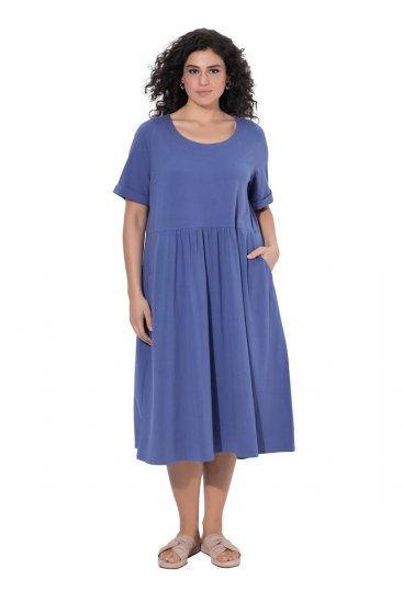 Ulla Popken 827920 Robe en jersey à manches courtes Bleu - Robes en jersey - 