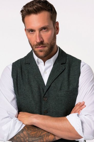 JP1880 828736 Gilet en tweed à dos tricoté Vert bouteille - Costumes - Costumes grandes tailles 