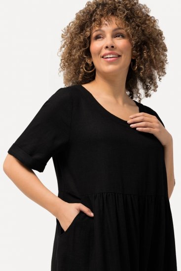 Ulla Popken 829837 Robe en lin mélangé à manches courtes Noir - Robes d'été - Robes légères d'été en grande taille
