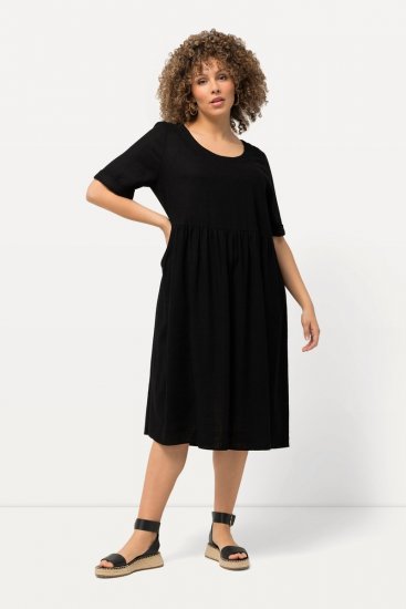 Ulla Popken 829837 Robe en lin mélangé à manches courtes Noir - Robes d'été - Robes légères d'été en grande taille