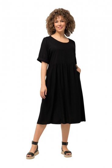 Ulla Popken 829837 Robe en lin mélangé à manches courtes Noir - Robes d'été - Robes légères d'été en grande taille