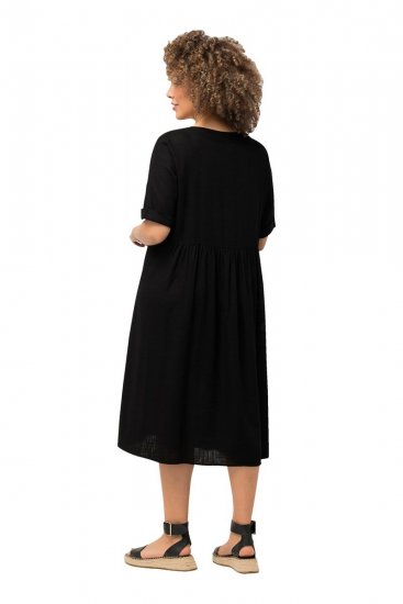 Ulla Popken 829837 Robe en lin mélangé à manches courtes Noir - Robes d'été - Robes légères d'été en grande taille