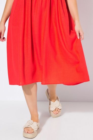 Ulla Popken 829837 Robe en lin mélangé à manches courtes Rouge - Robes d'été - Robes légères d'été en grande taille