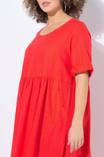 Ulla Popken 829837 Robe en lin mélangé à manches courtes Rouge - Robes d'été - Robes légères d'été en grande taille