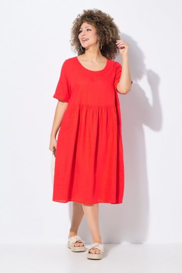 Ulla Popken 829837 Robe en lin mélangé à manches courtes Rouge - Robes d'été - Robes légères d'été en grande taille